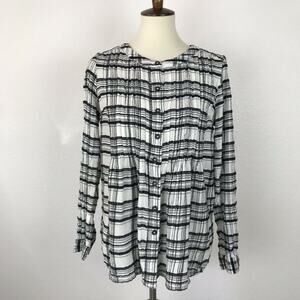 Anthropologie Plaid Pleated Button Down Top FLAW